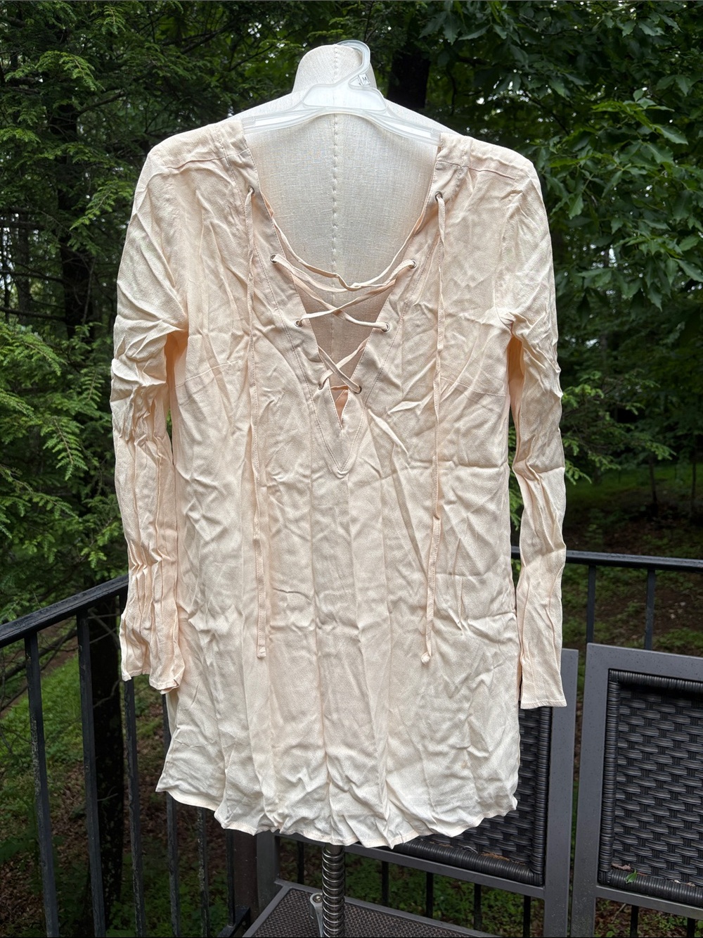 NWT Tobi Lace-Up V-Neck Lightweight Tunic - tan small stain sz S